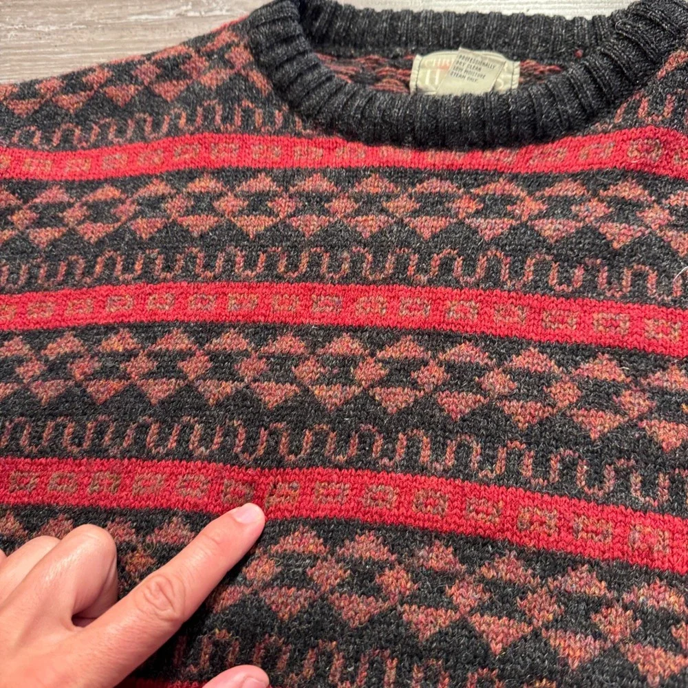 Vintage Christopher Hayes Sweater Mens M Red Charcoal 100% Wool Nordic Fair Isle